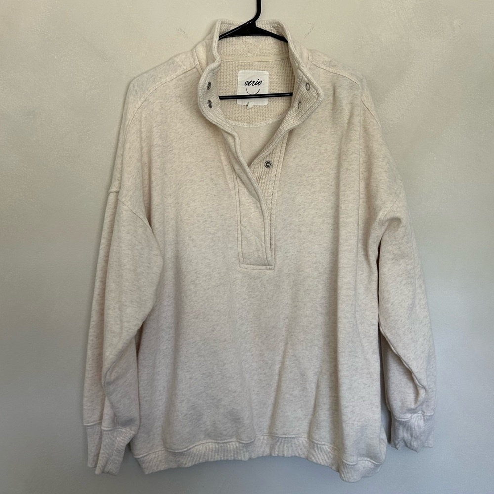 aerie Getaway Quarter-Snap Sweatshirt | Heather Frost M - Picture 2 of 6